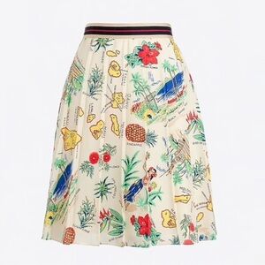 J. Crew Factory Hawaii Tropical-Print A-Line Skirt with Red & Navy Waist Sz 6